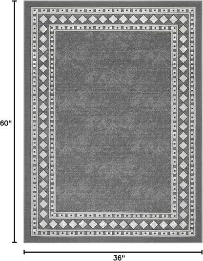 Antep Rugs Alfombras Modern Bordered 3x5 Non-Skid (Non-Slip) Low Profile Pile Rubber Backing Indoor Area Rugs (Gray, 3' x 5')