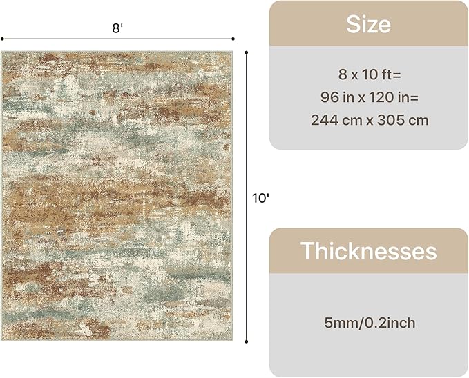 GENIMO Abstract Area Rug 8x10, Washable Large Modern Rug Non Slip, Low Pile Lightweight Soft Carpet for Living Room, Bedroom, Dining Room, Orange Green