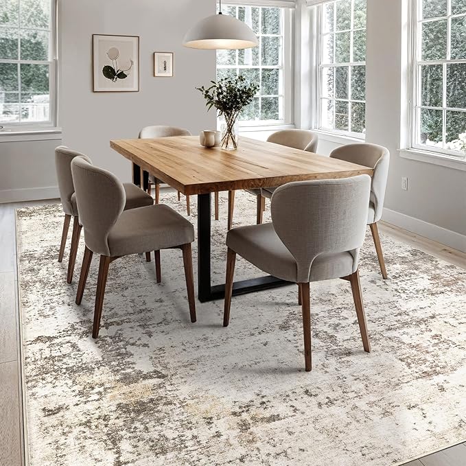 7x9 Area Rug Living Room Rugs - Washable Neutral Modern Abstract Soft Thin Large Rug Indoor Floor No Slip Rug Carpet for Bedroom Under Dining Table Home Office Decor - Dark Brown