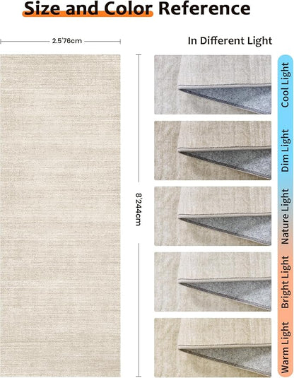Art&Tuft Non-Slip Runner Rug - 2.5x8 Runner Rug Washable Low-Pile Rugs Runners, Soft Distressed Carpet Runner for Bedroom Bathroom Kitchen Laundry Living Room, Beige