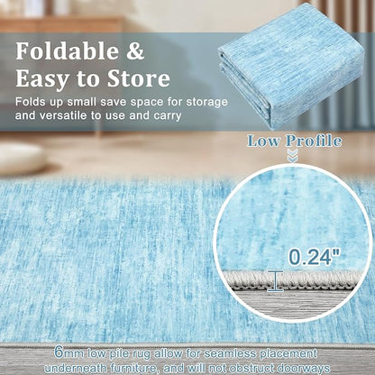 RUGSREAL Small Area Rug 2x3 Entryway Mat with Rubber Backing Stain Resistant Throw Carpet Modern Solid Color Bath Mat Contempowary Washable Rug for Living Room Bedroom Dining Room Kitchen, Blue 2x3