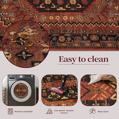 Ciicool 4x6ft Area Rug, Washable Non-Slip Throw Rug Vintage Kitchen Carpet for Entrance Bedroom Bedside Living Room Kitchen Laundry Bathroom Decor