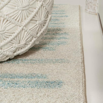JONATHAN Y Khalil Modern Berber Stripe Cream/Turquoise Indoor Area Rug, 4x6, Contemporary, Bohemian, Easy-Cleaning for Living Room, Bedroom, Kitchen, Pet Friendly, Non-Shedding (MOH207B-4)