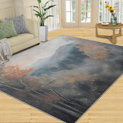 6x8 Autumn Forest Classroom Rugs - Mountain Scenery Playroom Rug, Oriental Charm Carpet Area Rug for Girls Bedroom Kids Room Basement Office Classroom