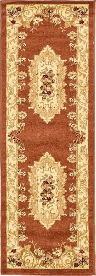 Rugs.com Chateau Collection Rug – 6 Ft Runner Brick Red Medium Rug Perfect for Hallways, Entryways