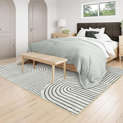 Lahome Abstract Washable 6x9 Rug, Soft Bedroom Rug for Living Room Ultra-Thin Non Slip Office Rug, Modern Bedroom Rugs Throw Carpet for Dining Room Dorm(6'x9',Black)