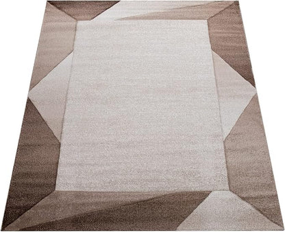 Paco Home Modern Area Rug Bordered with Geometric Pattern in Brown Beige with Contour Cut, Size: 2'8" x 9'10"