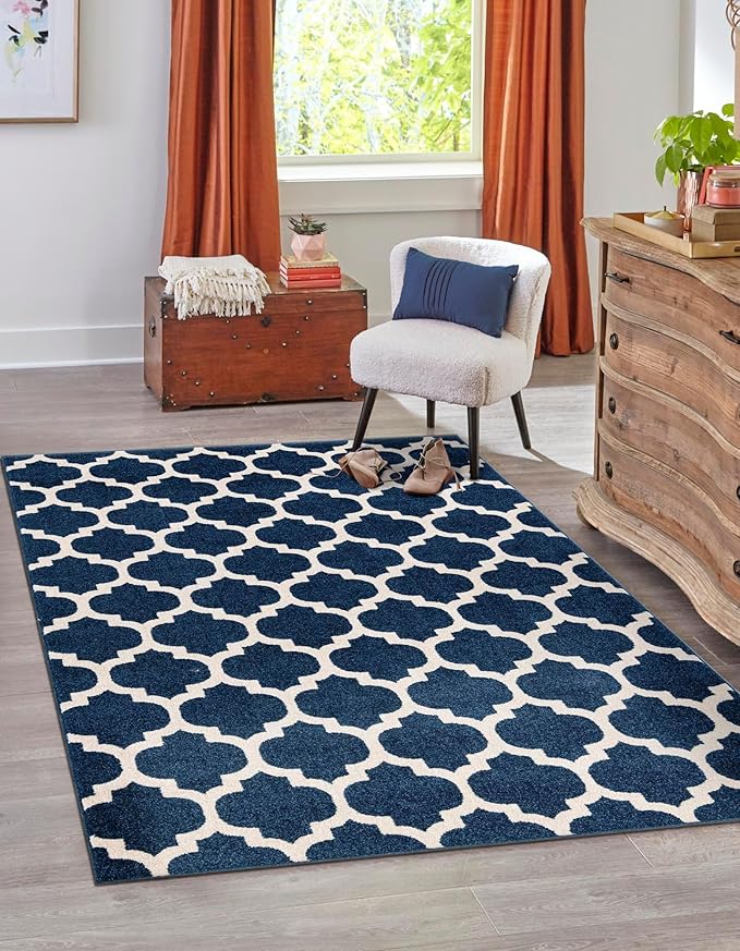 Rugs.com Lattice Collection Rug – 6x9 Dark Blue Medium-Pile Rug Perfect for Bedrooms, Dining Rooms, Living Rooms