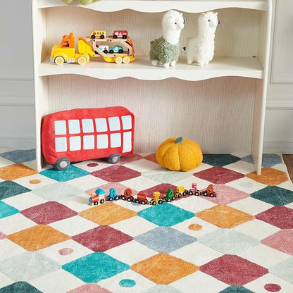 jinchan Macy Area Rug 5x7 Kids Washable Indoor Floor Cover Non-Slip Modern Soft Rug Elementary School Classroom Colorful Diamond Carpet for Nursery Playroom Daycare Living Room Confetti on Cream