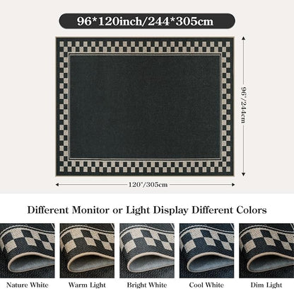 OJIA Easy Jute Area Rug 8x10, Large Outdoor Patio Rugs Washable Rugs for Living Room Checkered Border Farmhouse Indoor Outdoor Carpet Modern Non-Slip Black Rug for Bedroom Backyard Office Decor