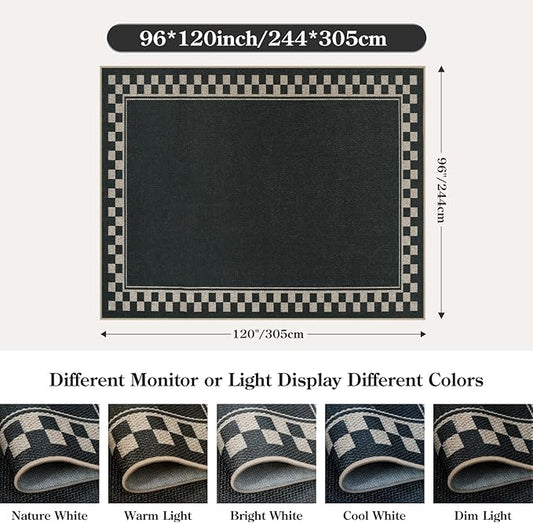 OJIA Easy Jute Area Rug 8x10, Large Outdoor Patio Rugs Washable Rugs for Living Room Checkered Border Farmhouse Indoor Outdoor Carpet Modern Non-Slip Black Rug for Bedroom Backyard Office Decor