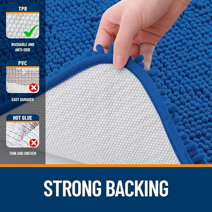OLANLY Bathroom Rugs 44x24, Extra Soft Absorbent Chenille Bath Rugs, Rubber Backing Quick Dry, Machine Washable Bath Mats for Bathroom Floor, Tub and Shower, Home Decor Accessories, Deep Navy Blue