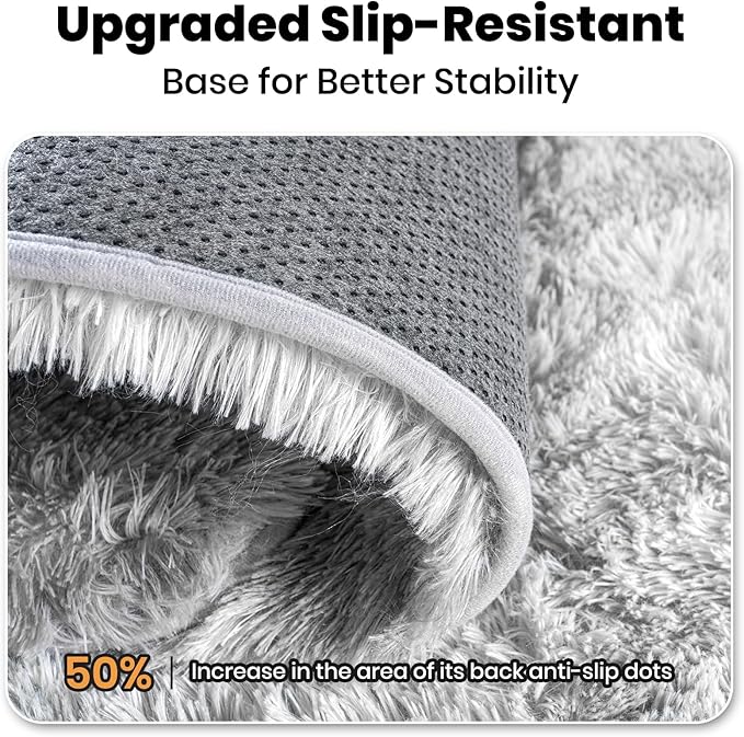 Zentavio Grey and White Area Rugs for Living Room Large Men Room Carpet 9x12 Bedroom Fluffy Furry Shag Aesthetic Plush High Pile Floor Rug for Kids Room Dorm Home Decor Tie-Dyed