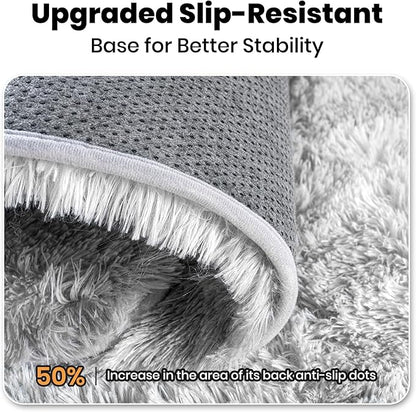 Zentavio Grey and White Area Rugs for Living Room Large Men Room Carpet 9x12 Bedroom Fluffy Furry Shag Aesthetic Plush High Pile Floor Rug for Kids Room Dorm Home Decor Tie-Dyed