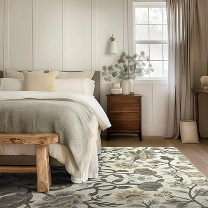 EVERGRACE Area Rugs for Living Room 8x10, Boho Floral Faux Wool Indoor Outdoor Rugs, Washable Rugs for Bedroom Dining Room Entryway Kitchen, Low Pile Floor Mat Carpet for Home Decor, Gray