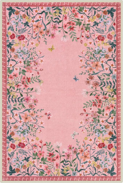 Wonnitar 2x3 Pink Bathroom Rugs Non Slip Washable, Floral Small Area Rugs for Entryway, Low Pile Soft Door Mat Indoor Entrance Throw Carpet for Kitchen Bedside Laundry Room (Pink,2'x3')