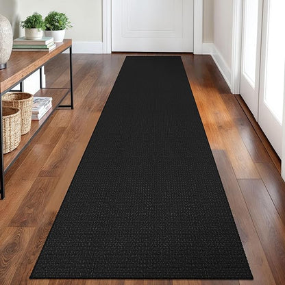 Braided Runner Rug 2x8 Ft Washable Runners for Hallways Non Slip Rubber Backed Kitchen Runners Cotton Entryway Runner Indoor, Woven Floor Carpet for Hall Kitchen Bedroom, Black/Grey