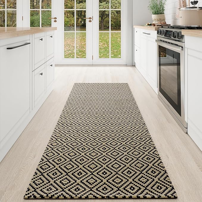 Hallway Runner Rug 2x8, Washable Kitchen Runners Non Slip, Ultra Thin Entryway Floor Mat Fit Under Door, Soft Low Pile Cotton Boho Carpet for Laundry Outdoor Bedroom