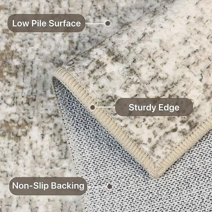 Washable Rug 5x7 Area Rug for Living Room Bedroom, Large Modern Abstract Rug Indoor Floor Carpets Low Pile No Shed Non-Slip with Rubber Backing Dining Room Kitchen Office (Gray&Beige, 5'x7')