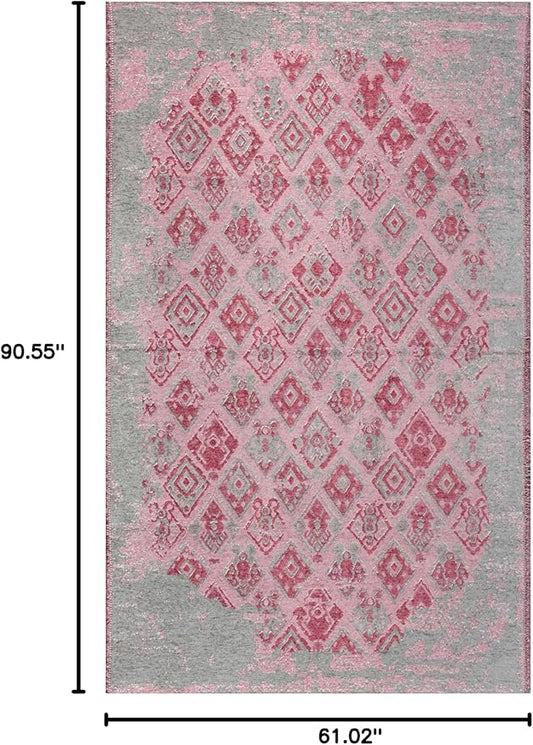 Alfa Rich 5x8 Pink Gray Reversible Washable Area Rugs for Living Room Bedroom Kitchen Decor Rug