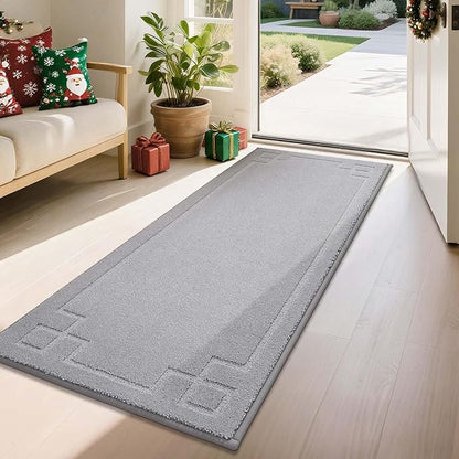 BEQHAUSE Door Mat 24" x 60", Non-Slip Door Mats Indoor Entryway Rugs Washable Low-Profile Absorbent and Stain Resist Floor Mats, Dog Door Mat for Front Back Door, Muddy Wet Shoes & Paws, Light Grey