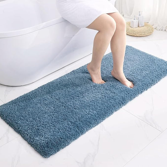 Blue Bathroom Runner Rug 24x70 Non Slip Fluffy Long Bath Mat for Bathroom Floor Washable Plush Luxury Large Bath Rug for Tub Absorbent Runner Rug for Bedside