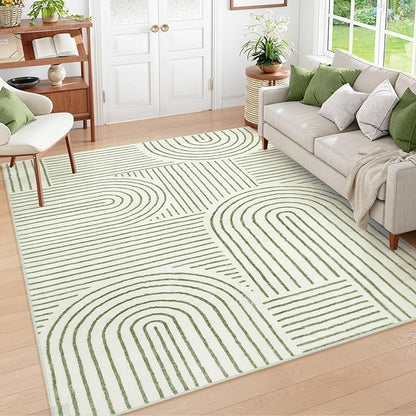 Lahome Abstract Washable Area Rug 5x7, Soft Bedroom Rug Ultra-Thin Non Slip Green Rugs for Living Room, Modern Accent Rug Large Carpet for Dining Room Office(5'x7',Green)