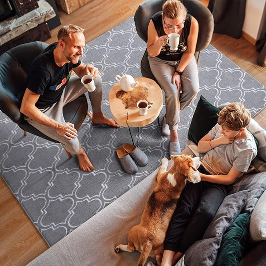 Amearea Fluffy Indoor Area Rug, Soft Trellis Moroccan Rugs for Bedroom, Shag Modern Area Rug for Living Room Kids Room Nursery, Easy Clean, Home Decor Low Pile Carpet, Light Gray 5x7 Feet