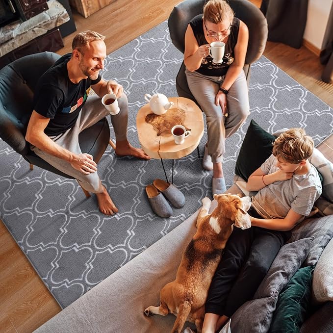 Amearea Fluffy Indoor Trellis Rug, Soft Moroccan Home Rugs for Bedroom, Shag Modern Area Rug for Living Room Kids Room Nursery, Easy Clean, Home Decor Low Pile Carpet, Light Grey 4x6 Feet