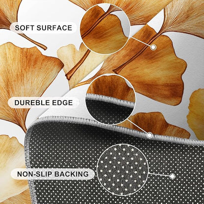 Golden Leaf Rugs for Bedroom - 6x9 Area Rug - 3D Ginkgo Leaf Rugs for Living Room, Modern Simple Art Rug, Non-Slip Washable Home Decor Carpet