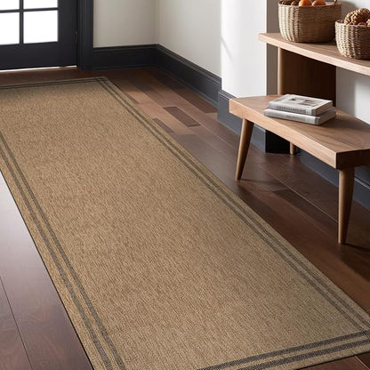 Easy Jute Rugs 2x7 Bordered Natural Color Living Room Indoor Outdoor Runner Rug for Patio and Kitchen Rug High Traffic Washable Easy to Clean Solid Boho Woven Design Outside Carpet (2 x 7)