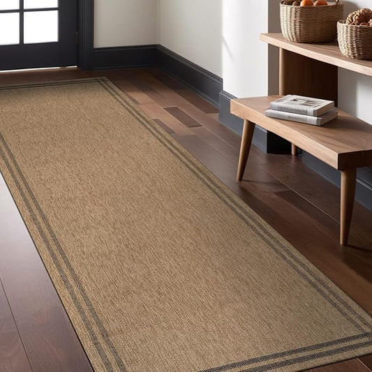 Easy Jute Rugs 2x7 Bordered Natural Color Living Room Indoor Outdoor Runner Rug for Patio and Kitchen Rug High Traffic Washable Easy to Clean Solid Boho Woven Design Outside Carpet (2 x 7)