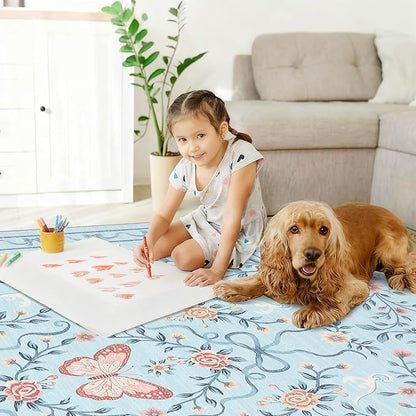 GarveeHome 2x3 Floral Area Rug Non Slip Entryway Mat Low Pile Stain Resistant Butterfly Kitchen Rugs Soft Small Throw Carpet for Dining Room Bedroom Washable Bow Rugs for Living Room Bathroom, 2x3
