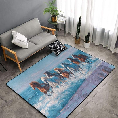 Horse Run Gallop in Waves Ocean Area Rug Washable Outdoor Rugs Anti-Slip Soft Carpet Entryway Indoor Door Mat for Bedroom,Living Room,Porch,Terrace and Entrance Decor 9'x 6'