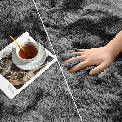 Large Shag Area Rugs 5 x 8, Tie-Dyed Plush Fuzzy Rugs for Living Room, Ultra Soft Fluffy Furry Rug for Bedroom, Indoor Carpet Nursery Rugs for Kids Room Home Decor, Dark Grey