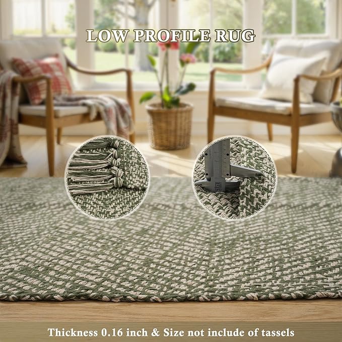 Collive Long Hallway Runner Rug 2.6' x 10', Washable Runner Indoor Entryway Runner Rug, Braided Woven Kitchen Runner Rugs Natural/Green Reversible Bedroom Carpet for Laundry Room Doorway