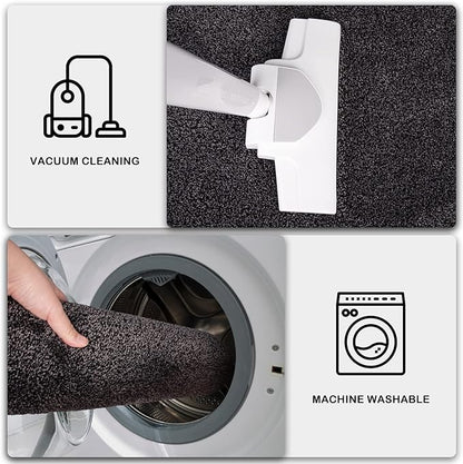 PURRUGS Dirt Trapping Door Mat 31.5" x 70", Non-Slip Machine Washable Entry Rug, Shoe Scraper, Dog Doormat, Super Absorbent Welcome Mat for Front & Back Door, Muddy Shoes & Paws, Charcoal