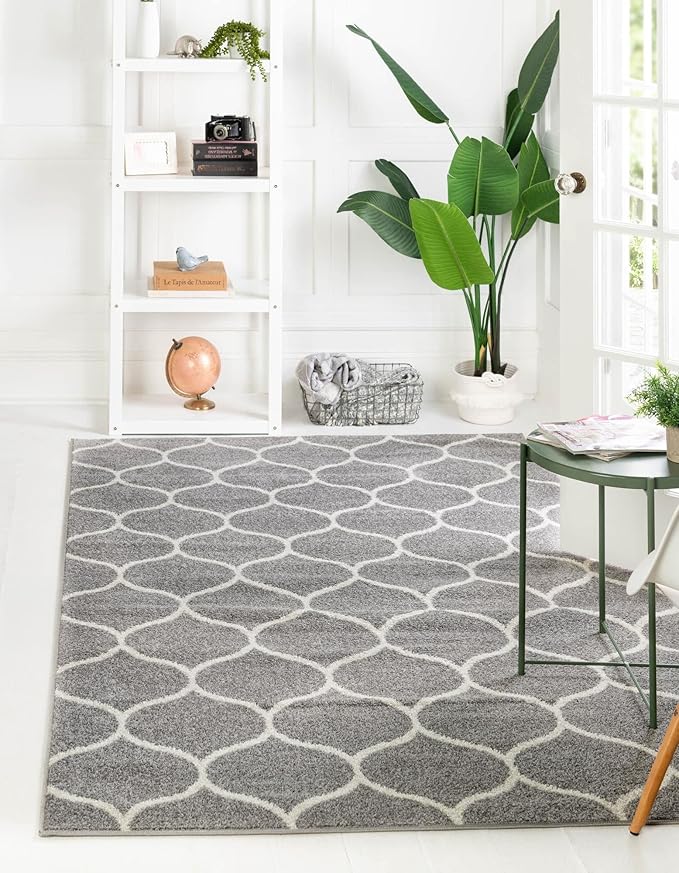 Rugs.com Lattice Frieze Collection Rug – 10' x 14' Light Gray Medium Rug Perfect for Living Rooms, Large Dining Rooms, Open Floorplans
