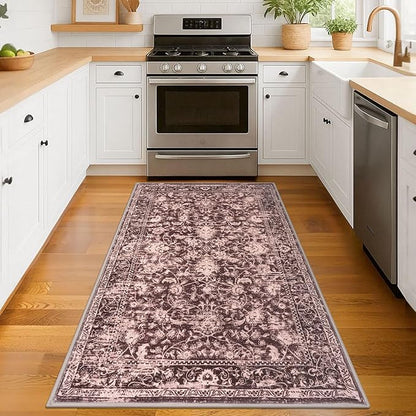 KILOCOCO Area Rug 3x5 Entryway Rug Washable Printed Vintage Floral Rubber Backed Non Slip Indoor Kitchen Rugs for Living Room Laundry Room Playroom Mudroom Moroccan Area Rugs, Red