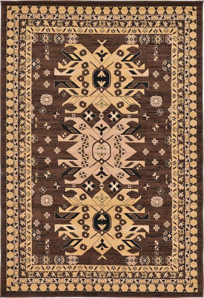 Unique Loom Taftan Collection Border Geometric Tribal Inspired Design Area Rug (6' 0 x 9' 0 Rectangular, Brown/ Tan)