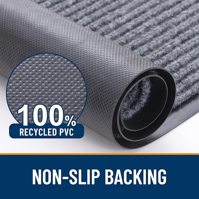 OLANLY Front Door Mat Indoor Outdoor Entrance, Waterproof Heavy Duty Doormat, Fade Resistant, Low Profile, Easy Clean Patio Porch Welcome Floor Mats for Entry, 59x30, Light Gray
