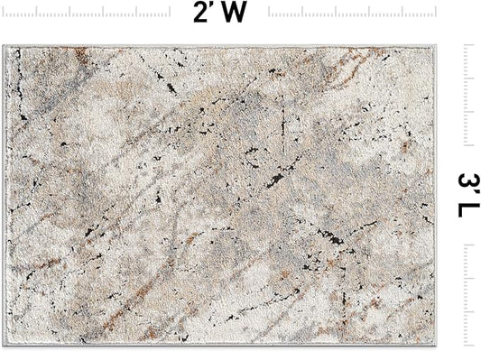 Rugshop Drifted Marble Abstract Area Rug Modern Indoor Rug for Entryway, Doormat, or Kitchen Easy to Clean, Durable, Kid & Pet Friendly Gray, Ivory, Neutral Tones 2' x 3'
