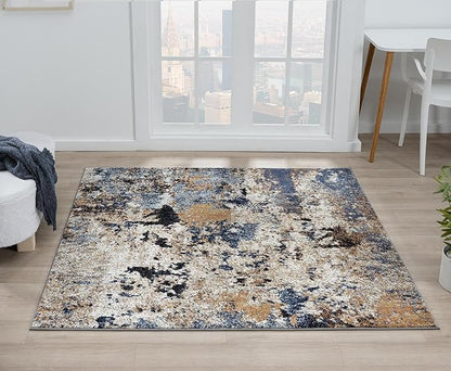 Keen Home Design Area Rugs - 8ft Round Non-Shedding, Abstract Rugs for Kitchen, Living Room, Bedroom, Dining Room, Entryway - Size: 7'10" Square, Multi