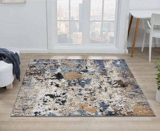 Keen Home Design Area Rugs - 8ft Round Non-Shedding, Abstract Rugs for Kitchen, Living Room, Bedroom, Dining Room, Entryway - Size: 7'10" Square, Multi