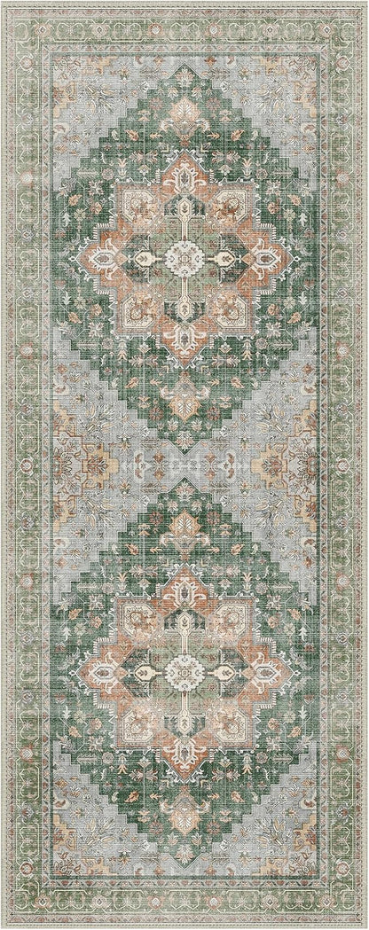 GENIMO 2'6"x8 Runner Rugs for Hallway, Machine Washable Non Slip Vintage Rugs, Low Pile Lightweight Soft Print Rug for enrtyway, Corridor, Home Office, Kitchen,Sage Green