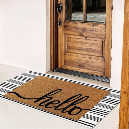 Outdoor Rug Front Door Mat 2'x4.3', Cotton Indoor Doormat Washable Black and White Striped Rug, Foldable Reversible Layered Door Mats for Entryway/Farmhouse/Home Entrance