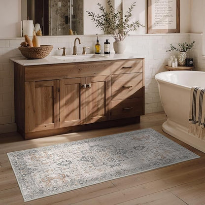 Runner Rug 2'6''x5 Non Slip Machine Washable Vintage Hallway Runner Rug, Low Pile Lightweight Rugs for Entryway, Hallway, Kitchen and Corridor, Light Taupe Brown