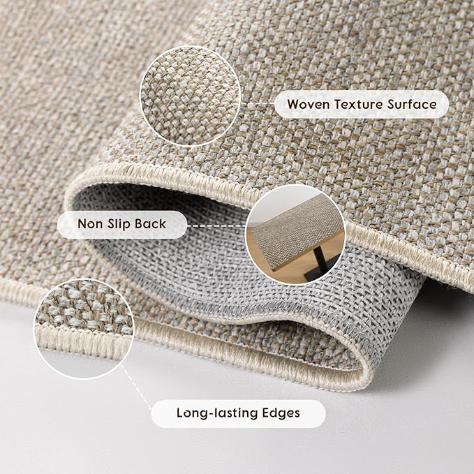 LBRO2M Easy Jute Solid Area Rug 8X10 Washable Rugs for Living Room Bedroom Natural Jute Indoor Outdoor Carpet Durable, Solid Non Shedding Eco Friendly (8X10 Gray)