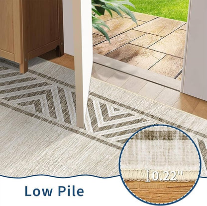 GarveeHome Modern Rugs for Living Room 8x10 Large Bordered Floor Mats with Non-Slip Backing, Stain-Resistant Bedroom Carpet, Foldable Geometric Indoor Rug for Dining Room, Kitchen, Beige