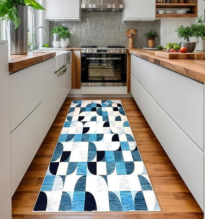 2x6 Runner Rug Washable, Modern Abstract Area Rugs for Hallways Kitchen Bathroom Bedroom Entryway, Non Slip Carpet Long Mat Indoor, Boho Soft Ultra-Thin Navy Blue